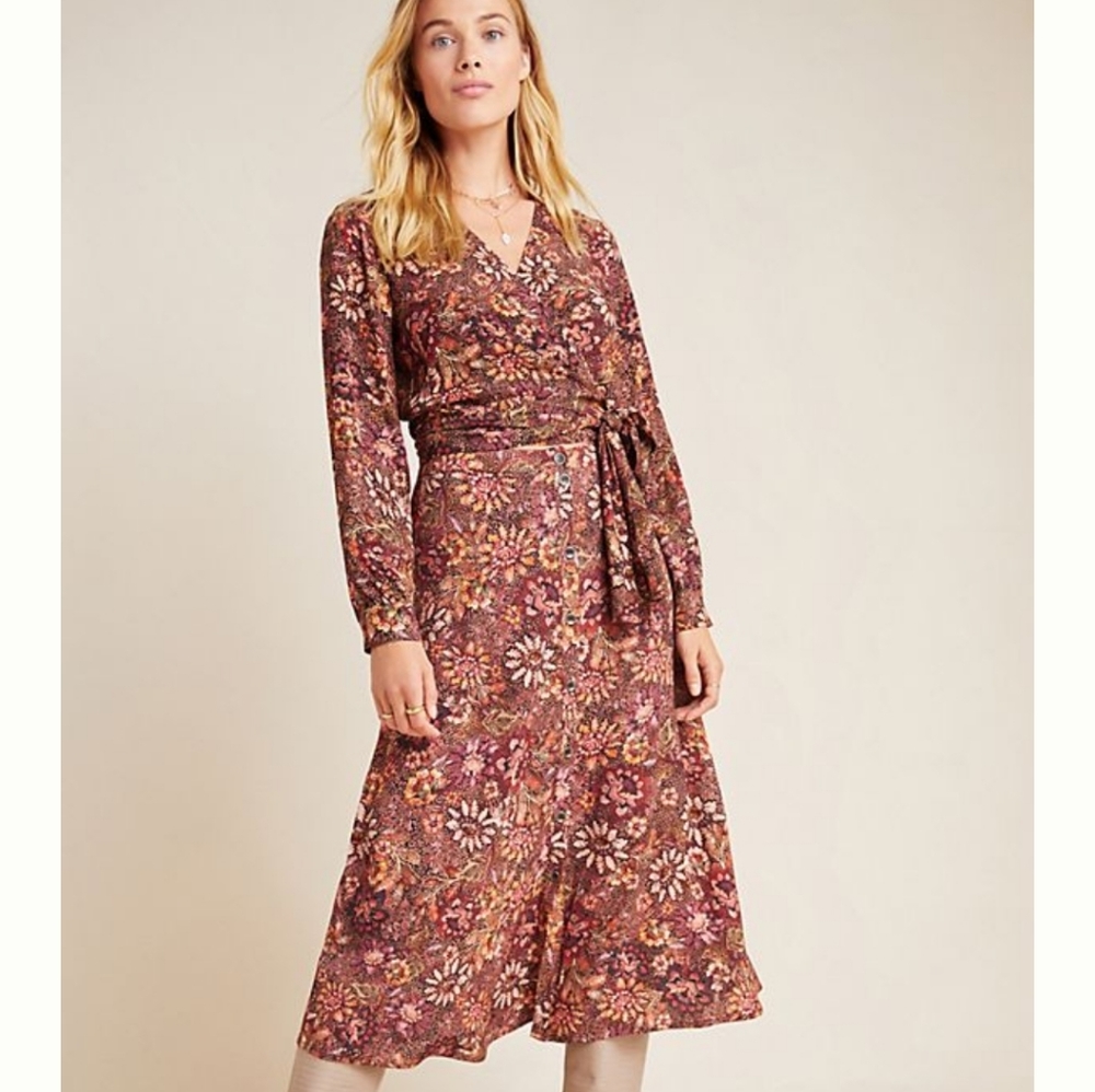 Anthropologie Kachel Sadie Floral Midi Boho Skirt